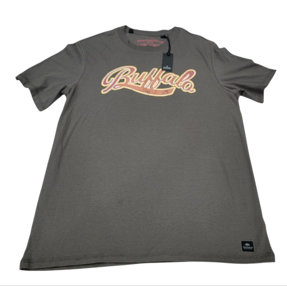 BUFFALO David Bitton Cotton Logo Tee Vintage Wash Brown Crewneck T-shirt Men's L - Picture 14 of 16